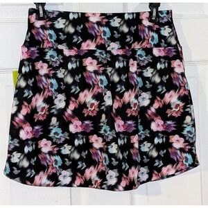 Vively Womens Floral Athletic Skort Black Pink Fast Dri Zipper Pockets Small NWT